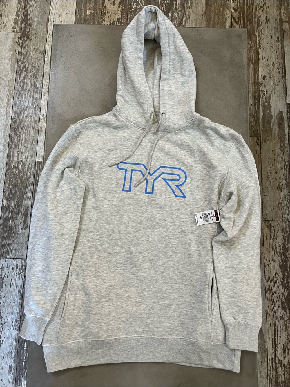 TYR Performance Pullover Hoodie Gray Blue Outline Logo Women's Size Large NWT